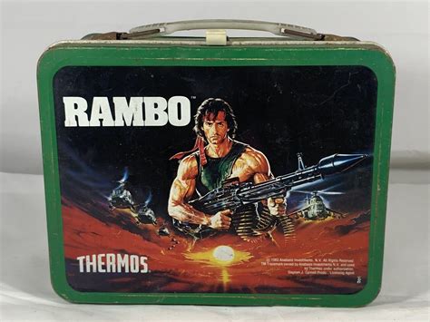 rambo metal lunch box with thermos|1960s lunch boxes with thermos.